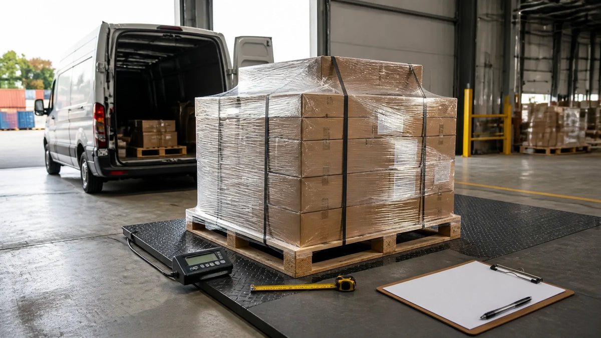 Palletized freight prepared for accurate LTL measurement and classification